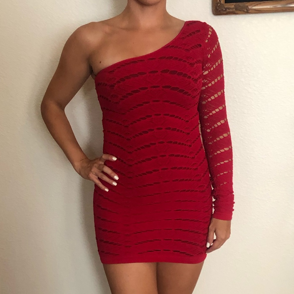 One shoulder bodycon red dress